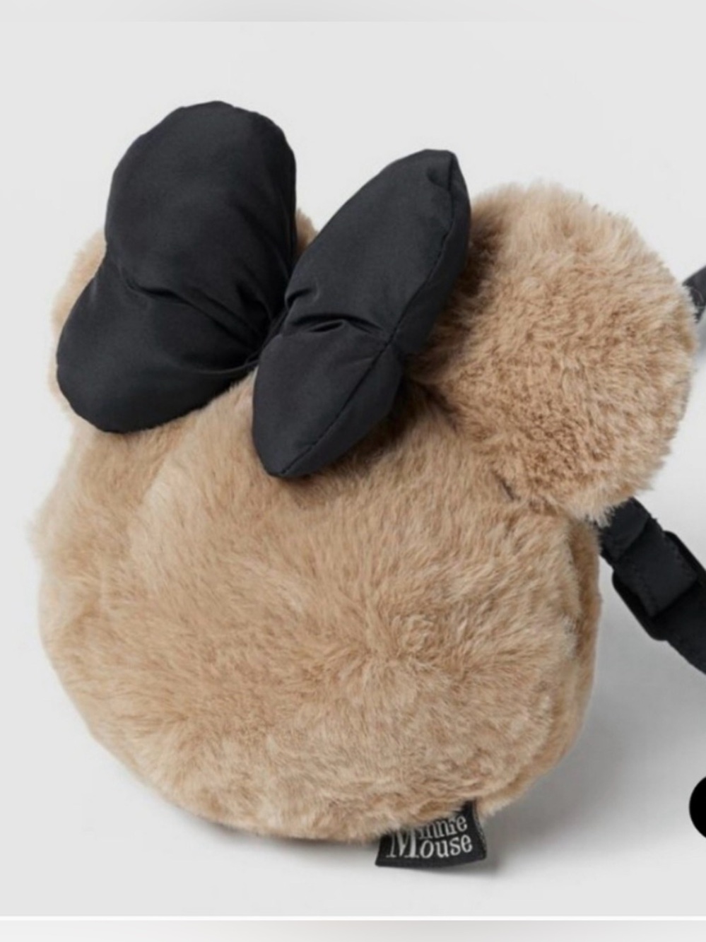 Zara × Disney Minnie Bag Fuzzy Tan and Black Zipper Pocket Adjustable Crossbody